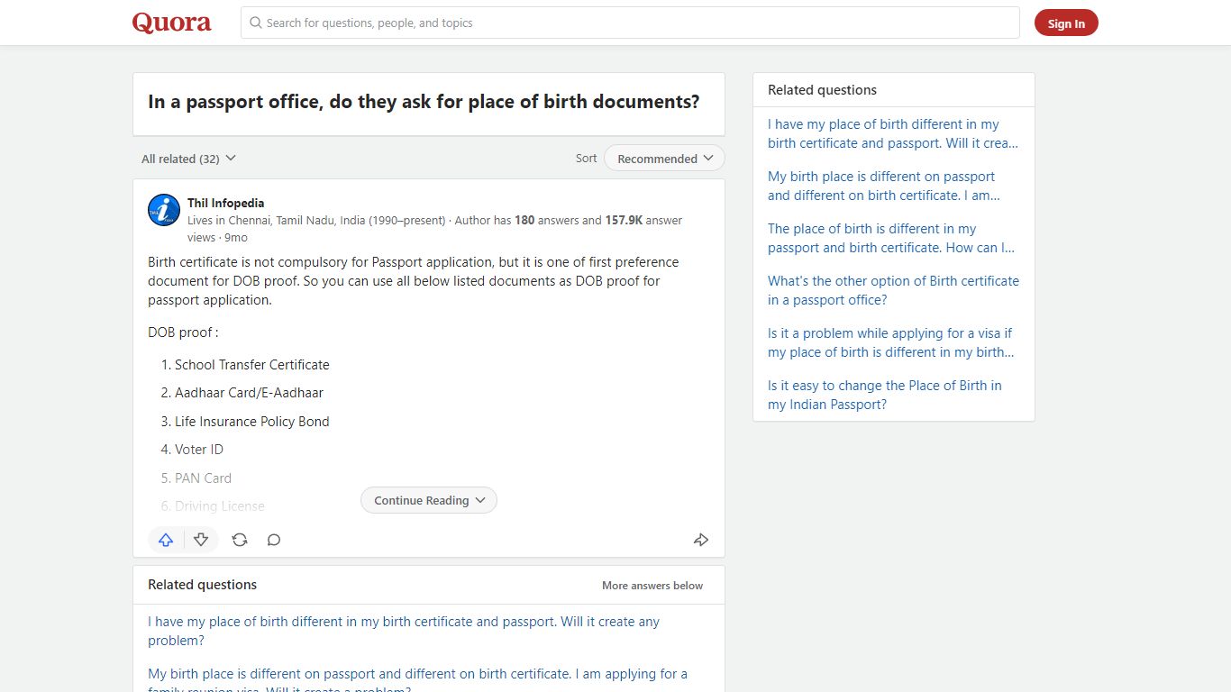 In a passport office, do they ask for place of birth documents?
